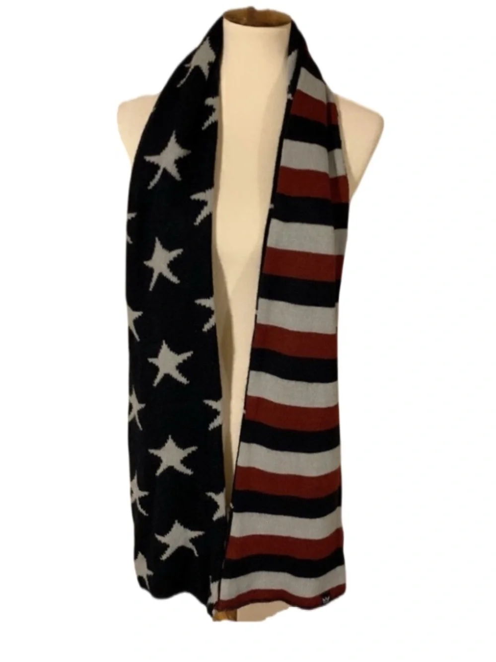 American Flag Reversible Knit Scarf Stars Stripes Double-Sided Patriotic OSFM